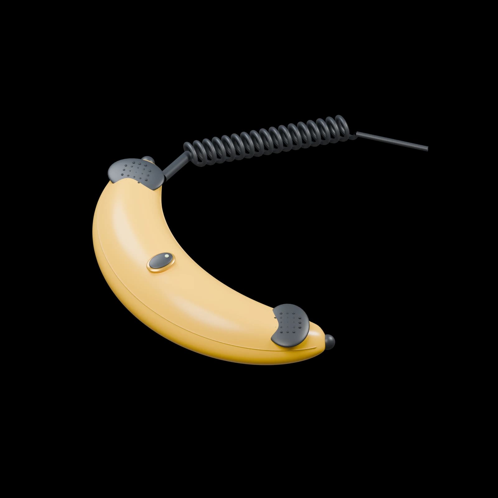 A banana shaped telephone handset with a coiled cord